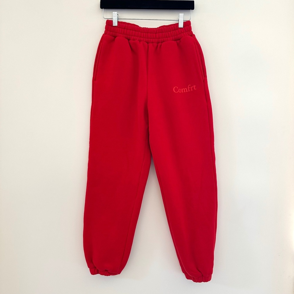 Comfrt Womens Red Fleece Jogger Sweatpants Size Small Pull On Athleisure Lounge